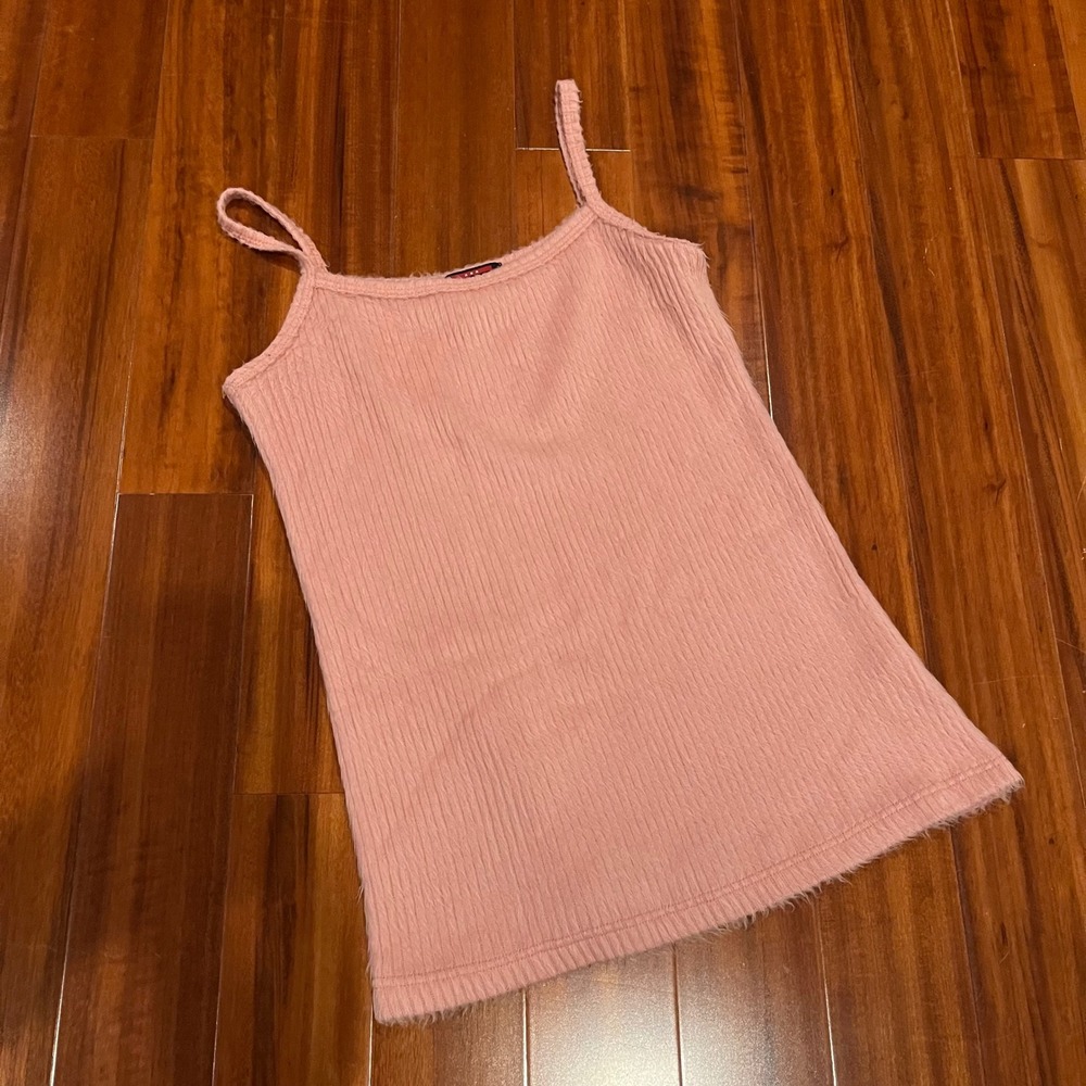 T-Party Pink Tank Top Ribbed Fuzzy Camisole Sleeveless Y2K Spaghetti Size Large